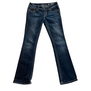 MISS ME Boot Cut Embroidered Embellished Women's Jeans Size 29 Cross Distressed